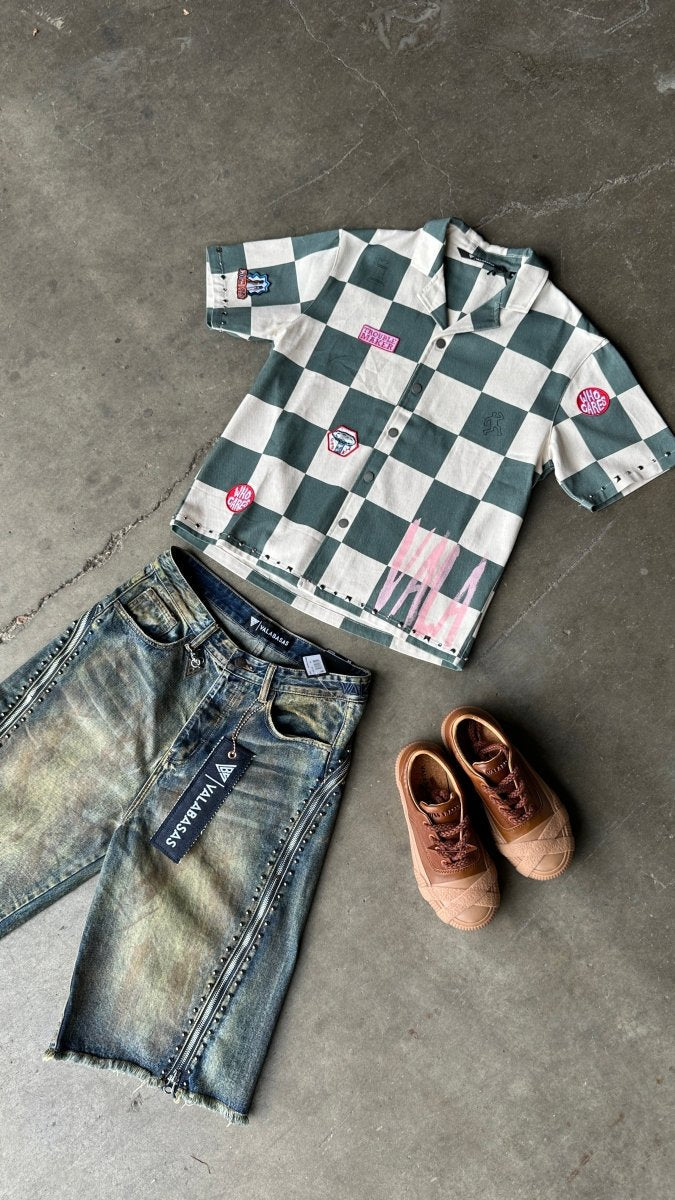 Checkers Green Cream Button Down Shirt